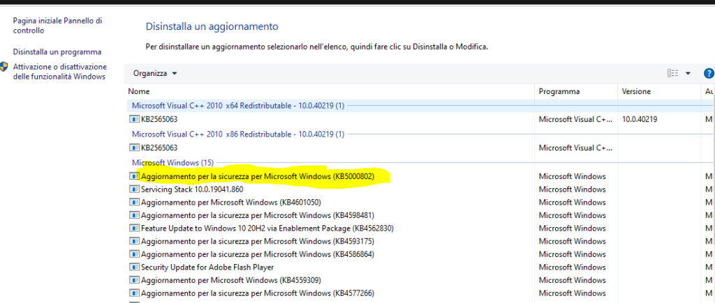 Crash Windows Schermata Blu Aggiornamento Stampa Windows 10