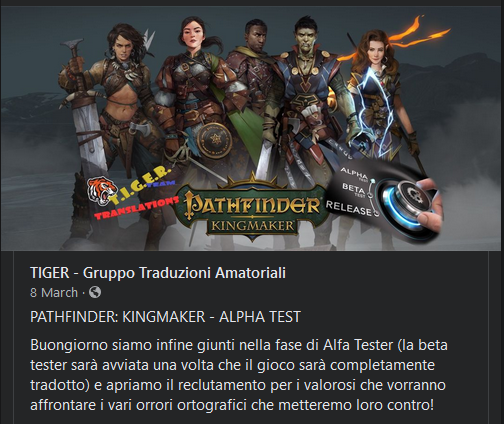 pathfinder kingmaker traduzione in italiano