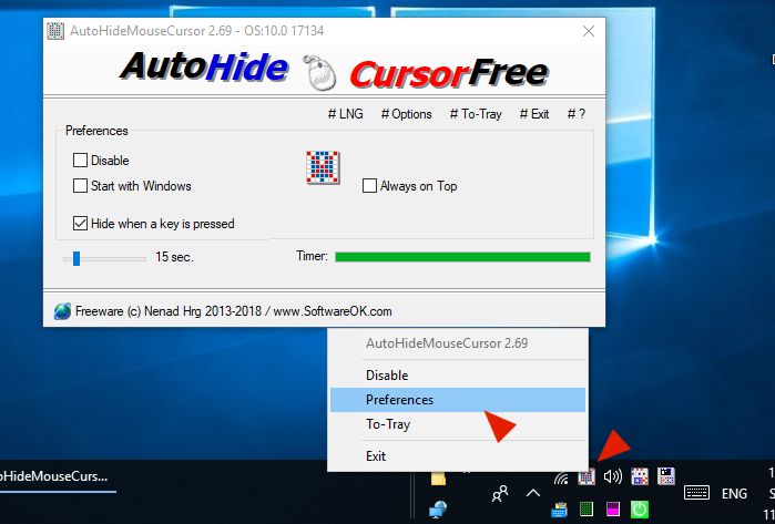 Autohide CursorFree Nascondere il cursore del mouse su Windows 10