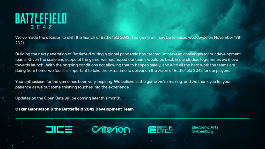 Battlefield 2042 posticipato avviso