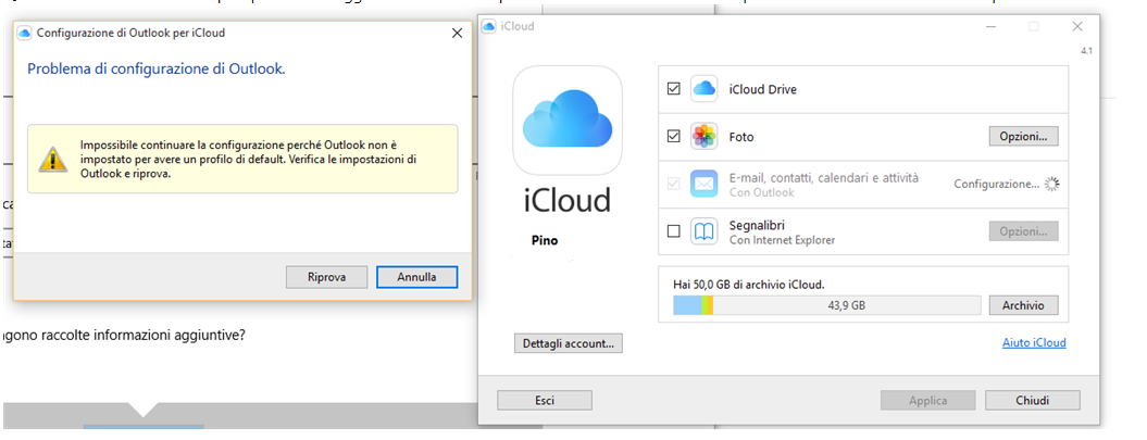 Problema iCloud in Outlook 2016 e 365