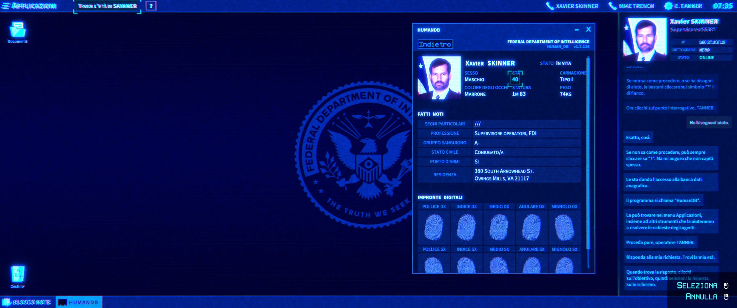 The Operator Avventura Grafica di Indagini Governative - Schermata accesso