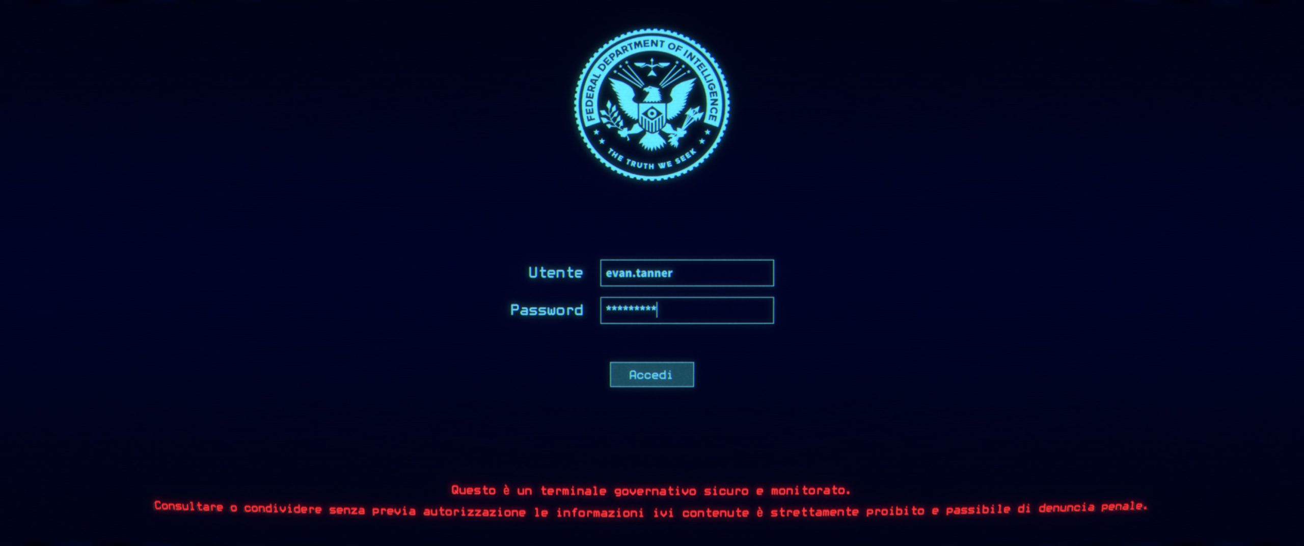 The Operator Avventura Grafica di Indagini Governative - Schermata accesso