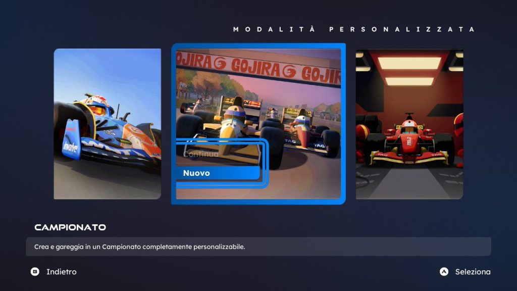 Menu di gioco Formula Legends