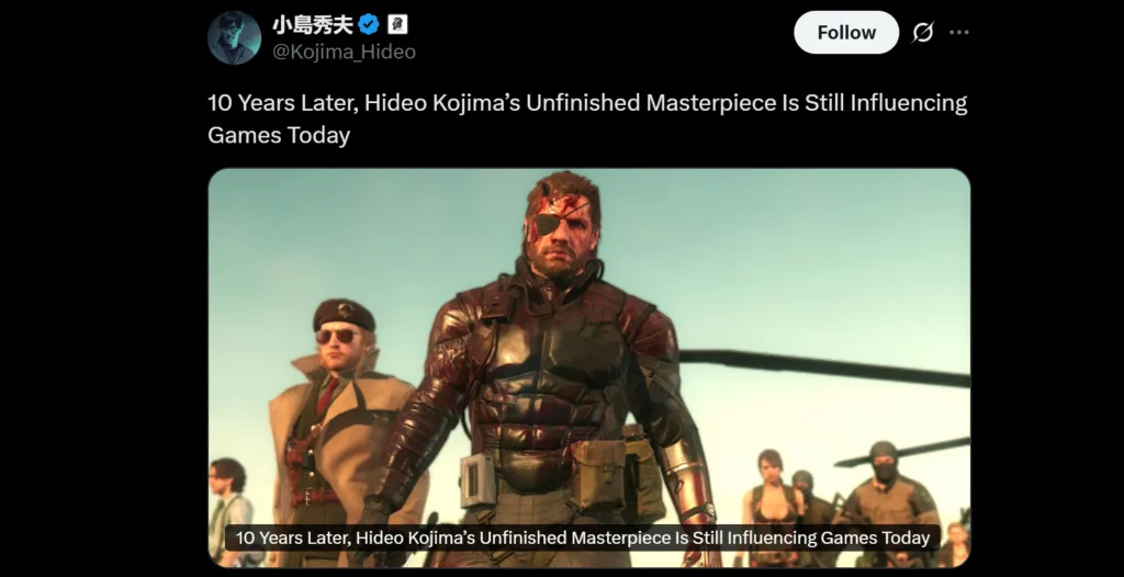 Hideo Kojima Twitter Phantom Pain capolavoro incompiuto Metal Gear Delta